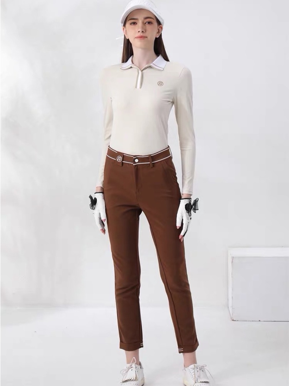 Women’s Brown Slim Golf Set（top +bottom)